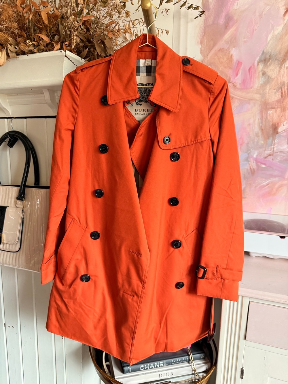 Burberry Orange Double-Breasted Trench Coat